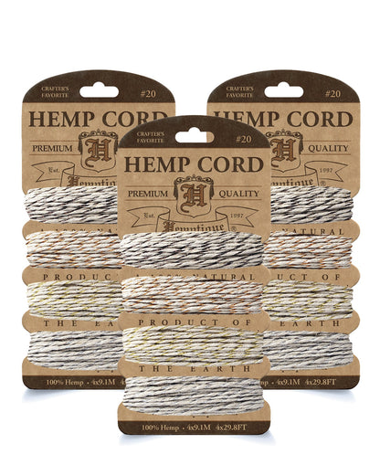 #20 (1mm) Hemp Cord 4-Color Card Value Packs