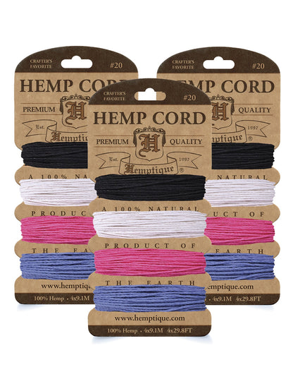 #20 (1mm) Hemp Cord 4-Color Card Value Packs