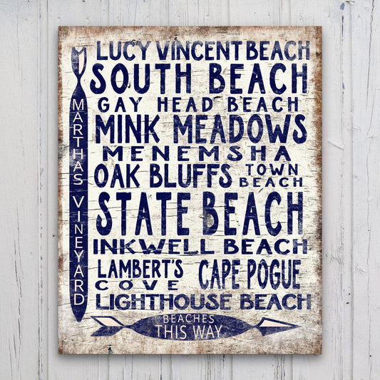 Martha's Vineyard Beaches Sign - Vintage Wood Look Vineyard Arrow Sign