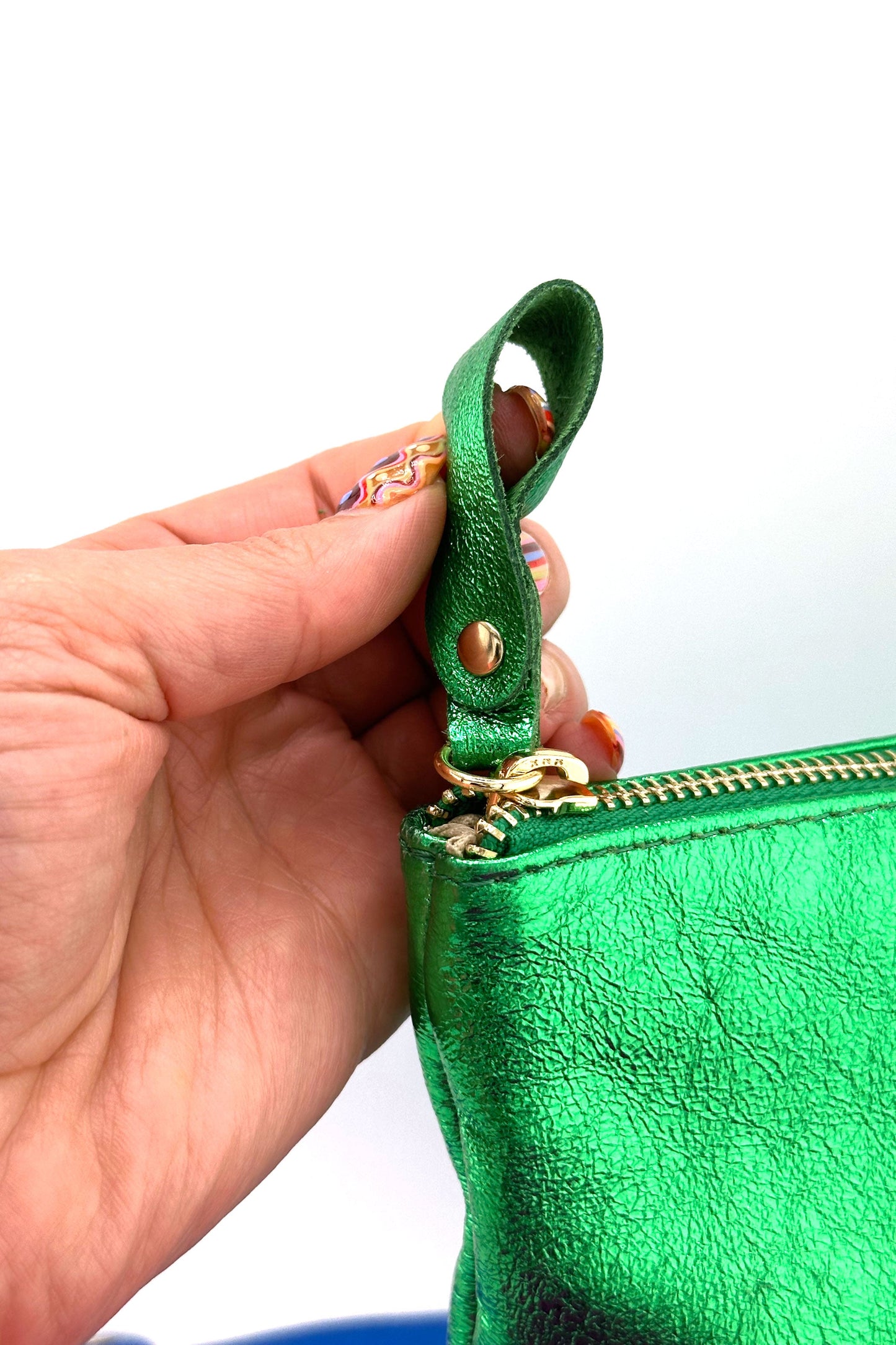 Metallic Italian Leather Zipper Pouch, Purse, 8" Soft Real Leather, Assorted Colors