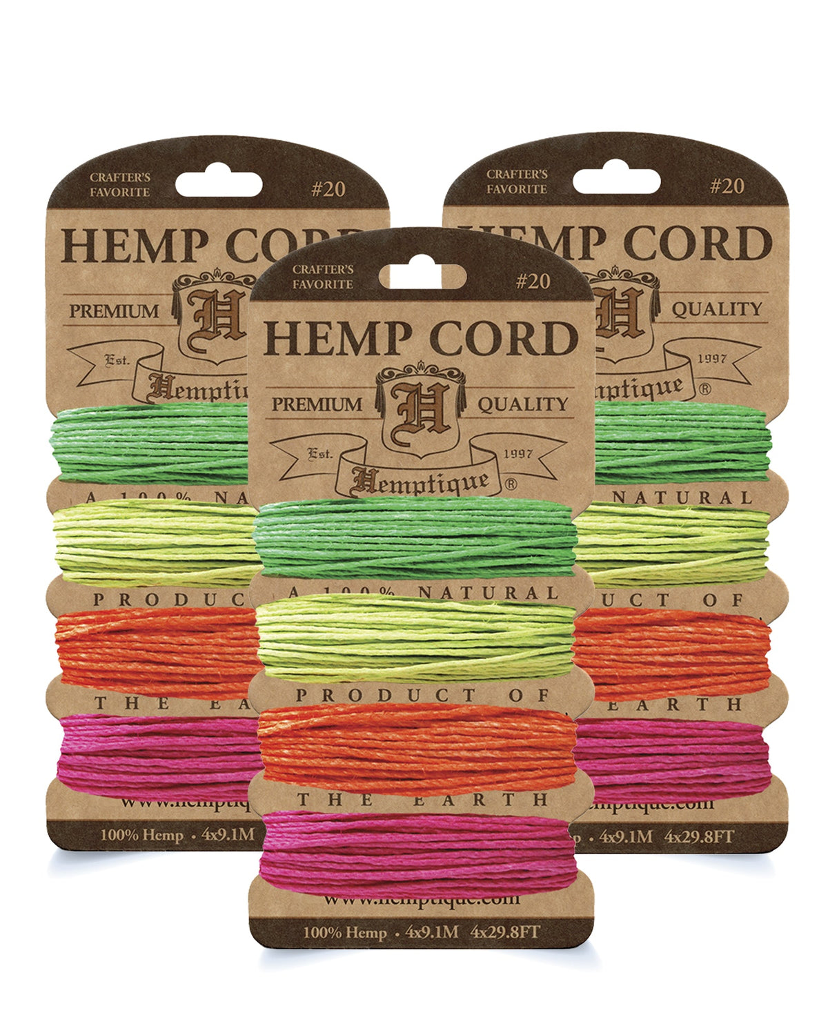 #20 (1mm) Hemp Cord 4-Color Card Value Packs