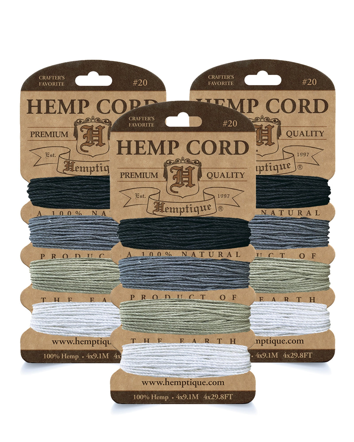 #20 (1mm) Hemp Cord 4-Color Card Value Packs