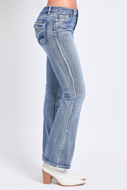 Women's Mid Rise Heavy Stitch Embroidered Bootcut Jeans