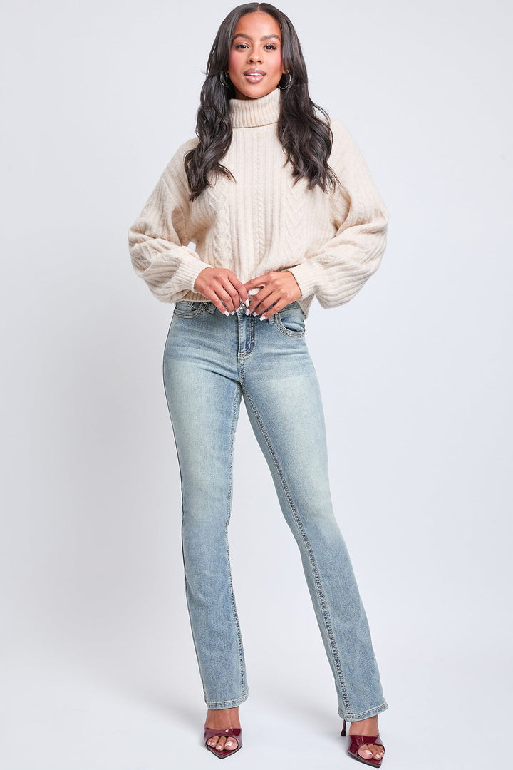 Women's Mid Rise Heavy Stitch Bootcut Loop Studded Jeans