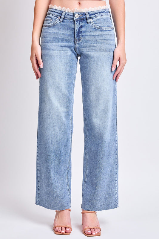 Women's Luxe Lace Trim Wide Leg Jeans