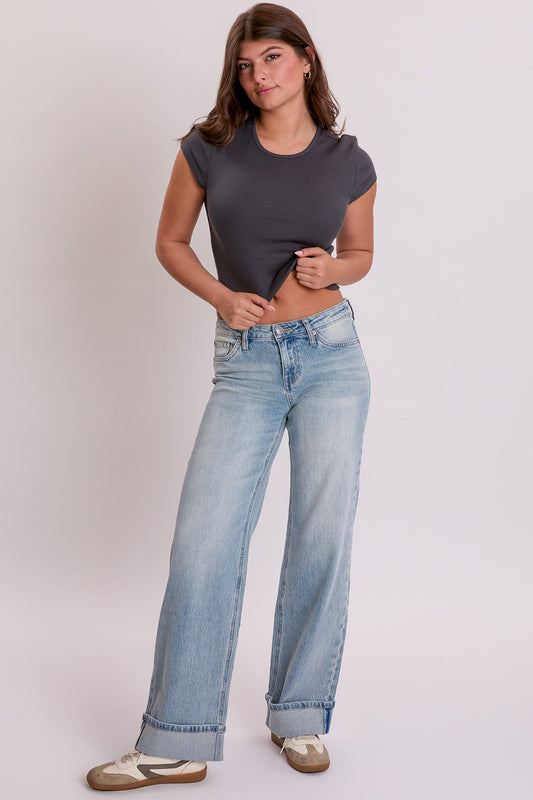 Women's Luxe Brittany Low Rise Wide Leg Cuff Jeans