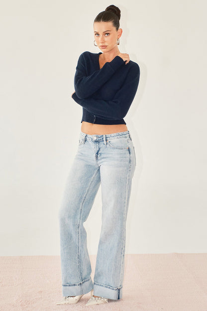 Women's Luxe Britney Low Rise Wide Leg Cuff Jeans