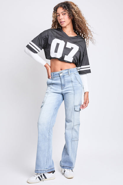 Women's High Rise Elastic Waist Straight Leg Cargo