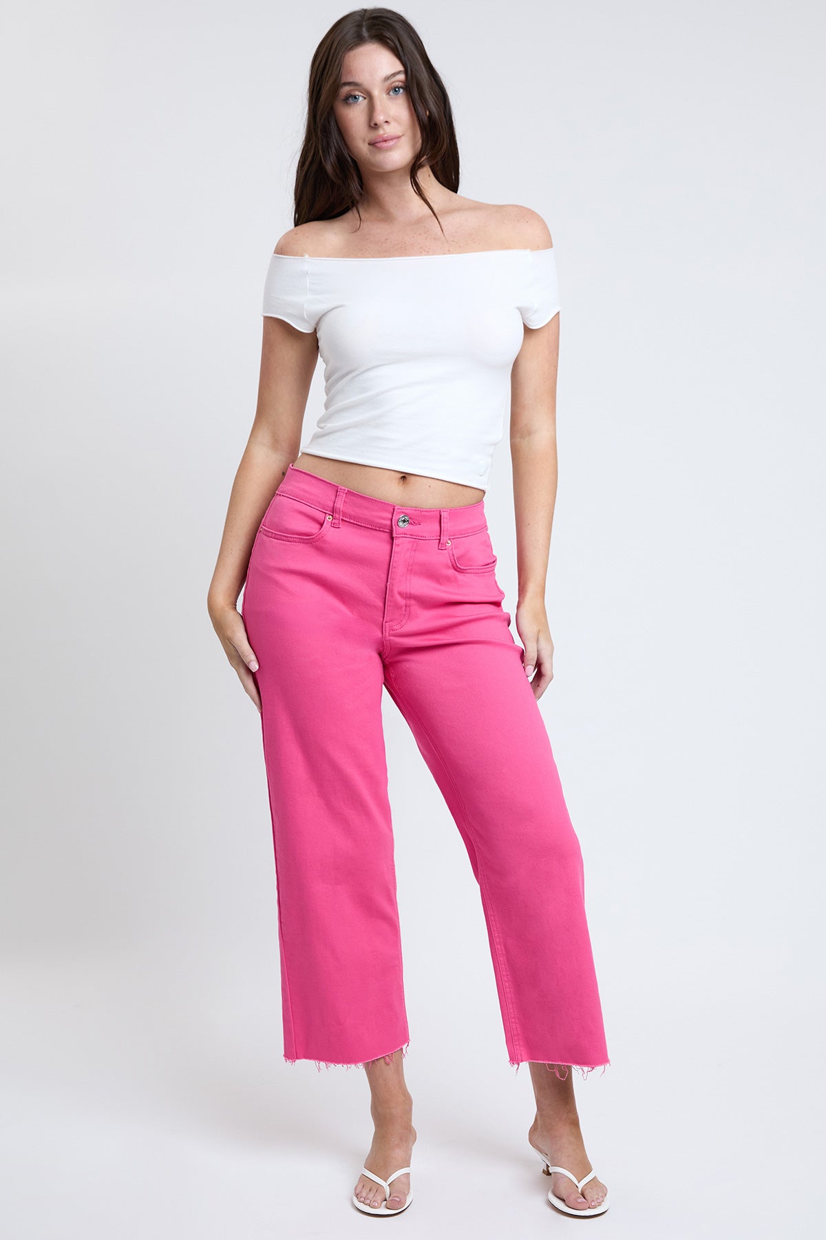 Women's High Rise Cropped Trouser Jeans Wide Leg Fit