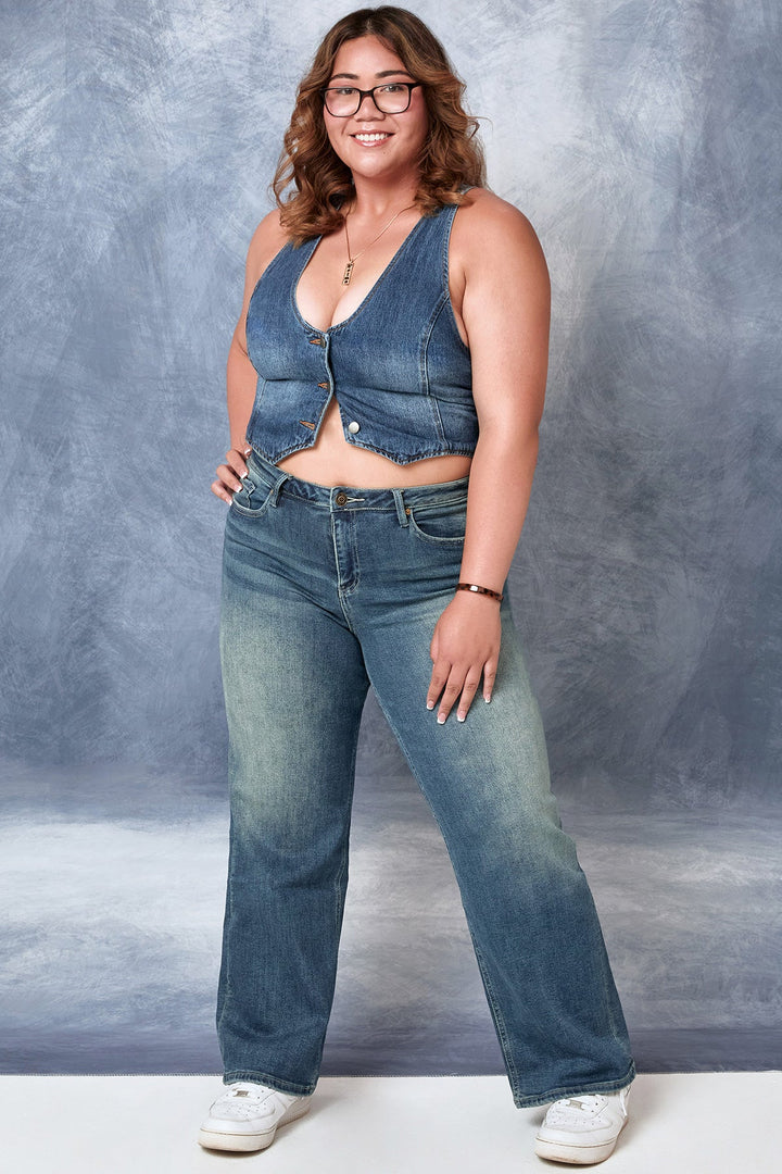 Women's Luxe Mid Rise Premium Stretch Wide Leg Jeans