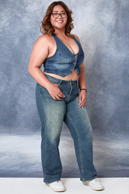 Women's Luxe Mid Rise Premium Stretch Wide Leg Jeans