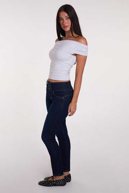 Women's Luxe Mid Rise 3-Button WannaBettaButt Skinny Jeans