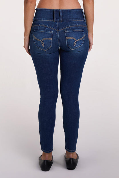 Women's Luxe Mid Rise 3-Button WannaBettaButt Skinny Jeans