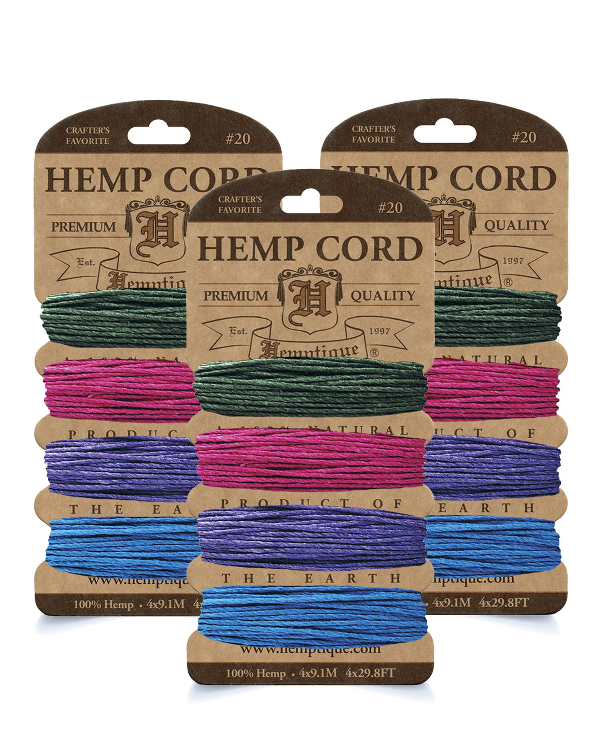 #20 (1mm) Hemp Cord 4-Color Card Value Packs