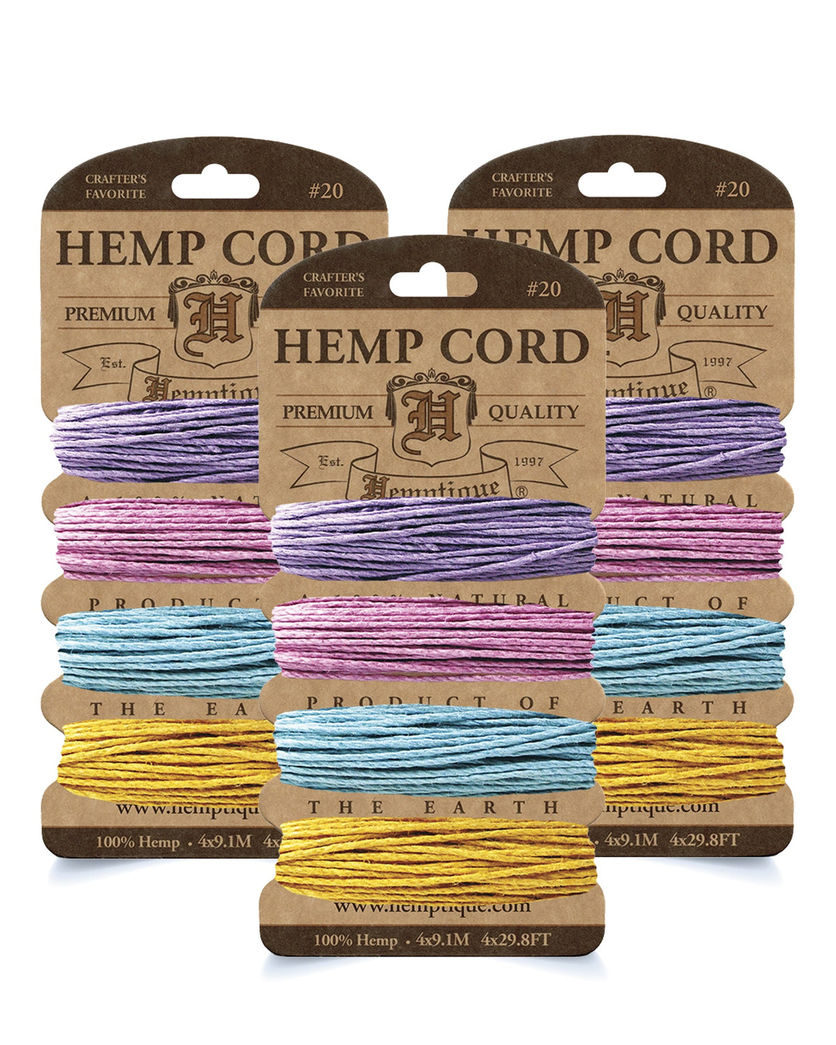 #20 (1mm) Hemp Cord 4-Color Card Value Packs
