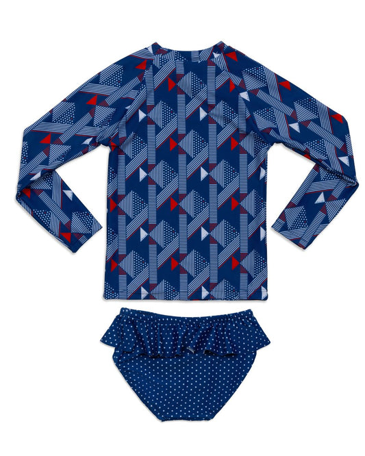 Patriotic Fish Girls Long Sleeve Sun Shirt and Skirted Swim Set