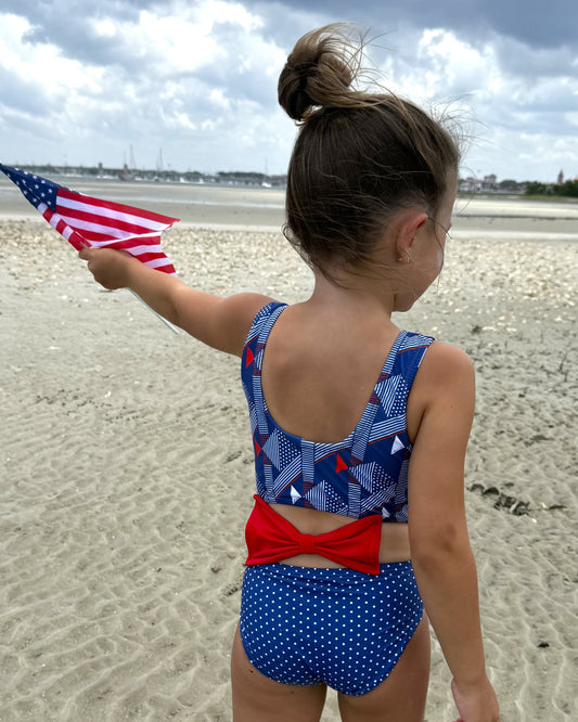 Patriotic Fish Girls Cutout Swimsuit with Bow