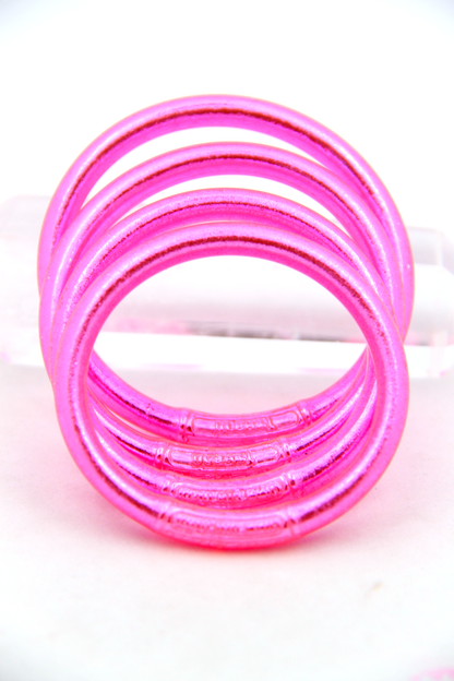 Fluo Pink Toddler Thai Buddhist Temple Bracelets, Mantra Bangle, Waterproof Jewelry
