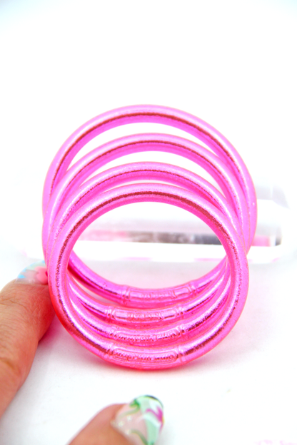 Fluo Pink Toddler Thai Buddhist Temple Bracelets, Mantra Bangle, Waterproof Jewelry