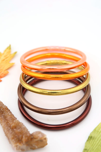 Pumpkin Spice Latte Stack: 5 Thai Buddhist Temple Bracelets, Mantra Bangle Set