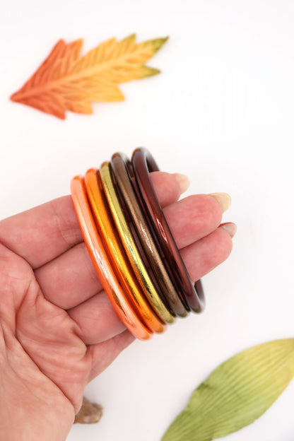 Pumpkin Spice Latte Stack: 5 Thai Buddhist Temple Bracelets, Mantra Bangle Set