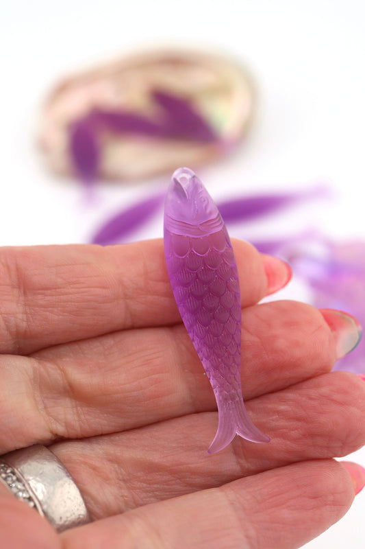 Amethyst Ice Purple Fish Charm, German Resin, 48mm, 1 Pendant