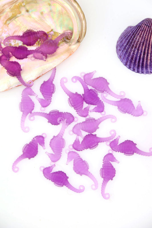 Amethyst Ice Purple Seahorse Charm, German Resin, 28mm, 1 Pendant