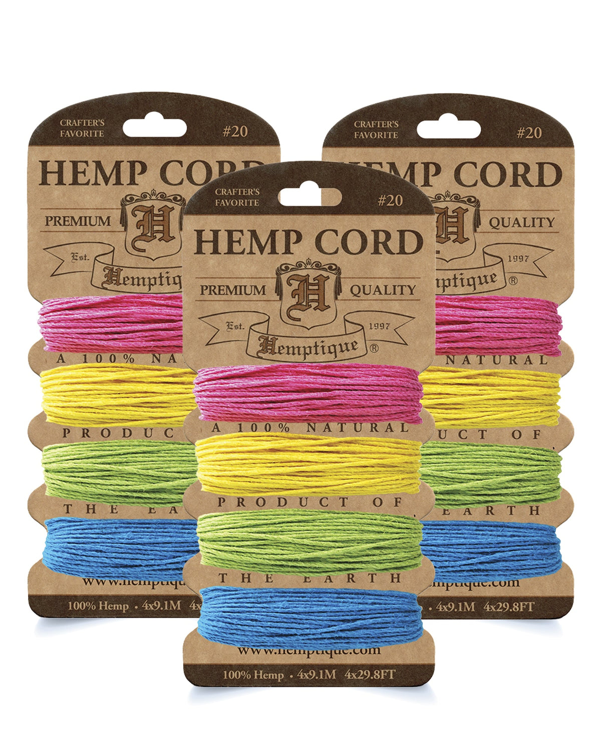 #20 (1mm) Hemp Cord 4-Color Card Value Packs