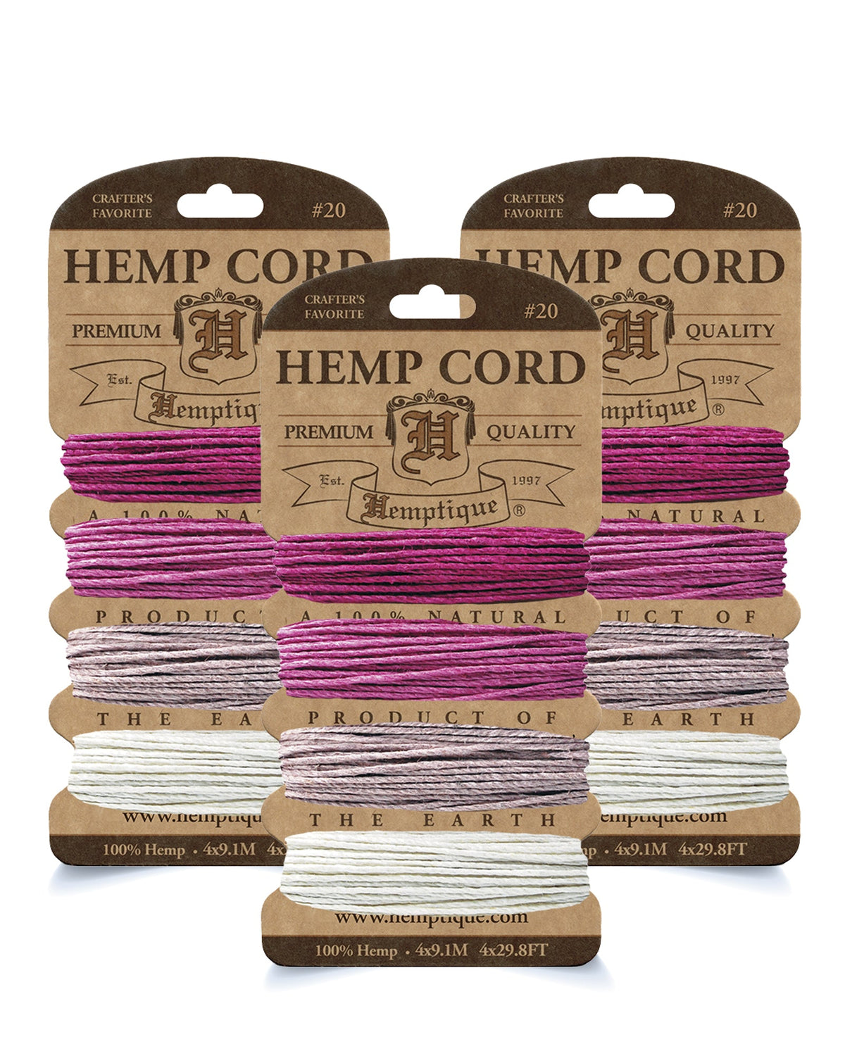 #20 (1mm) Hemp Cord 4-Color Card Value Packs