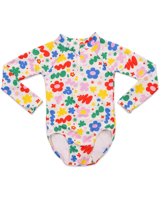 Retro Squiggles Girls Zip Front One Piece