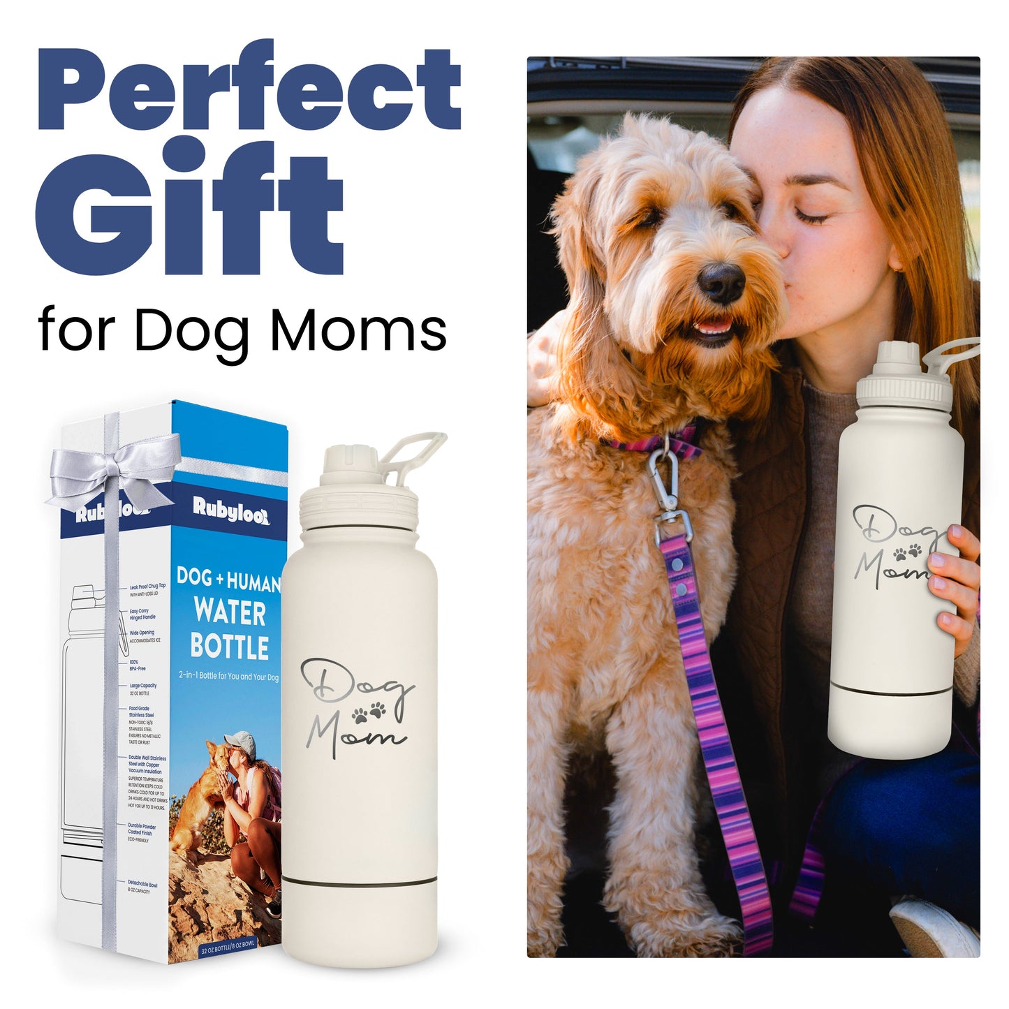 Dog + Human Water Bottle with Detachable Dog Bowl