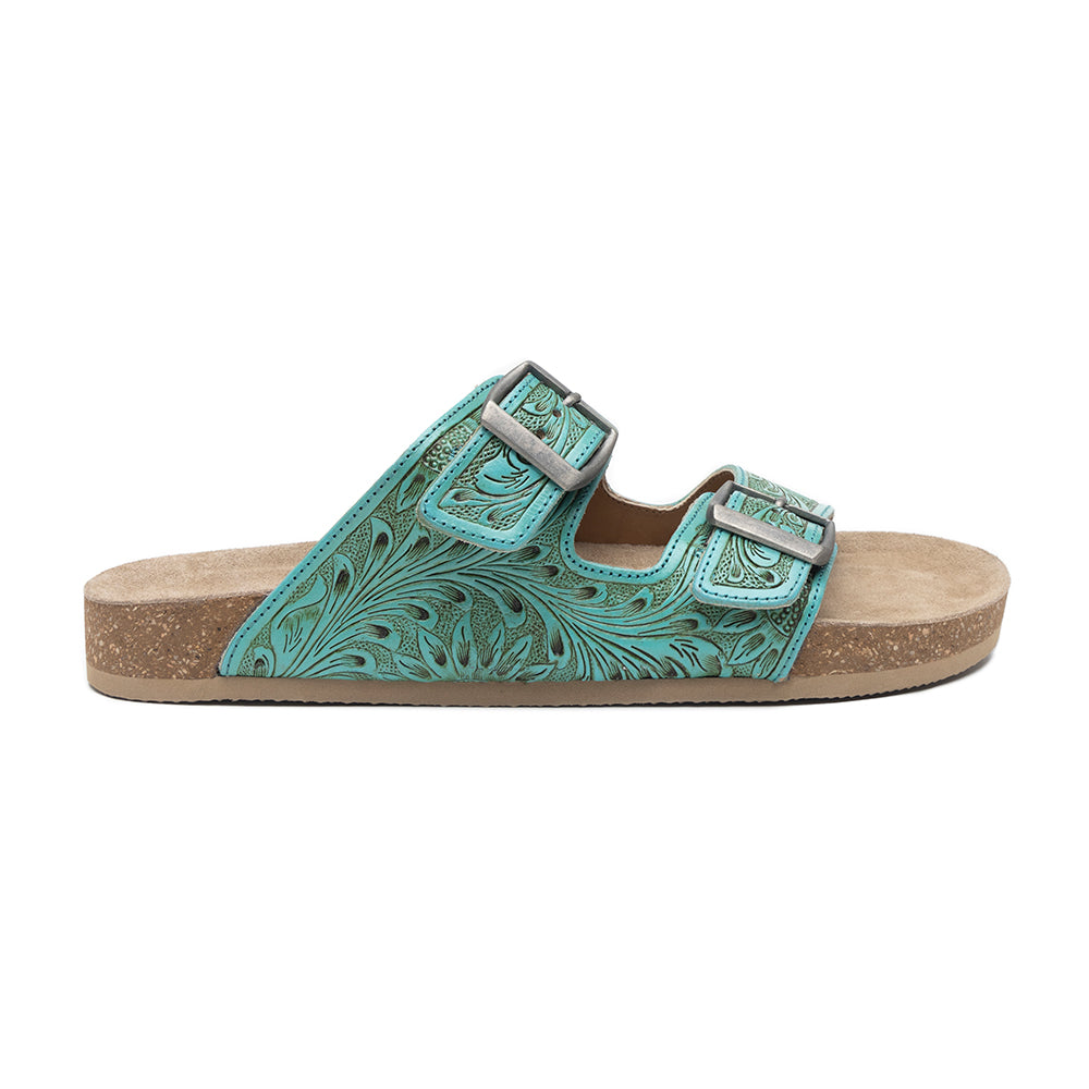 Myra Verdent Ranges Leather Sandals - Handtooled Dual Buckle Sandals with Soft Cushioning for Everyday Cool