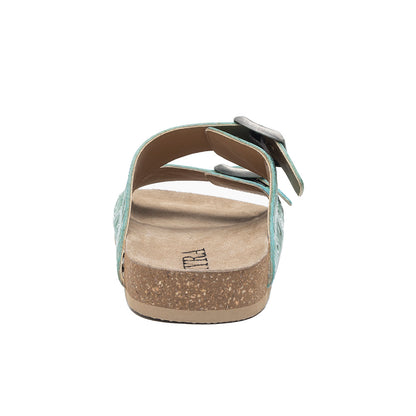 Myra Verdent Ranges Leather Sandals - Handtooled Dual Buckle Sandals with Soft Cushioning for Everyday Cool