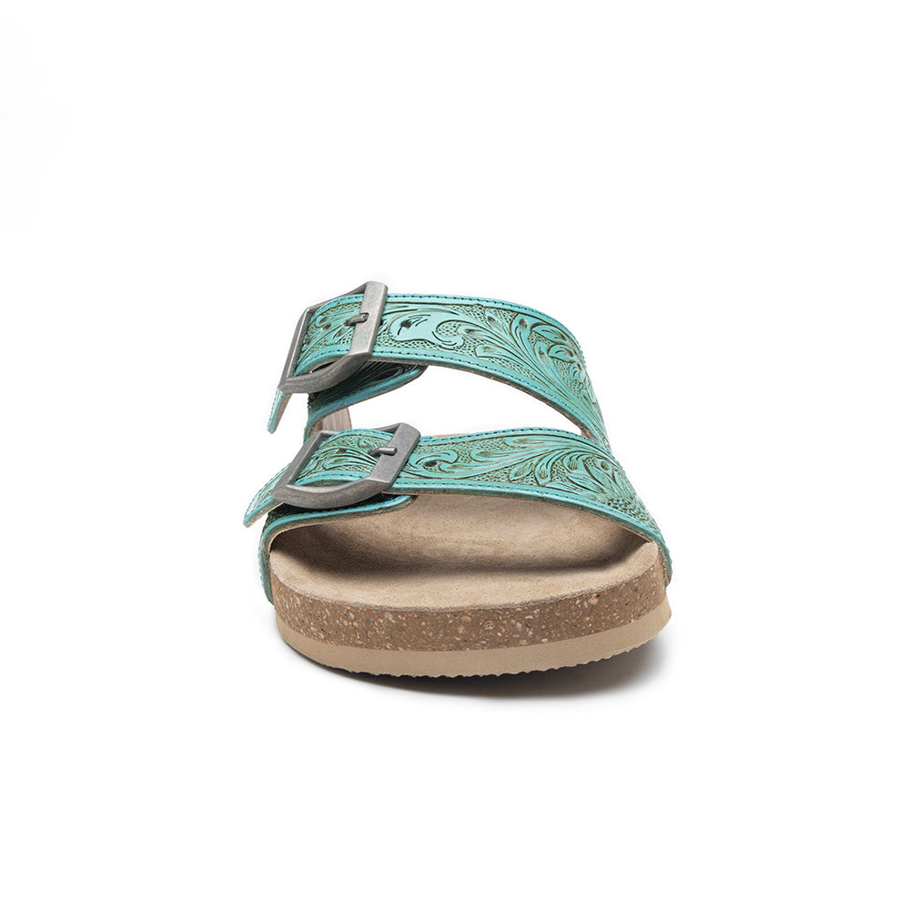 Myra Verdent Ranges Leather Sandals - Handtooled Dual Buckle Sandals with Soft Cushioning for Everyday Cool