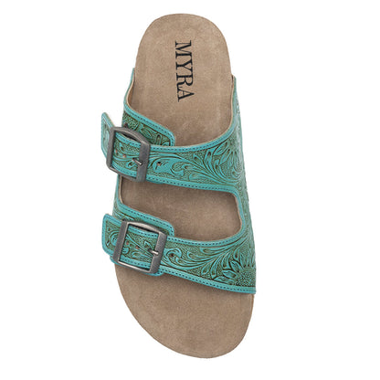 Myra Verdent Ranges Leather Sandals - Handtooled Dual Buckle Sandals with Soft Cushioning for Everyday Cool