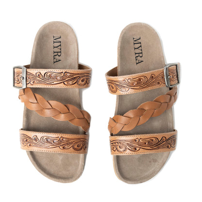 Dustbark Handtooled Leather Sandals in Rustic Tan