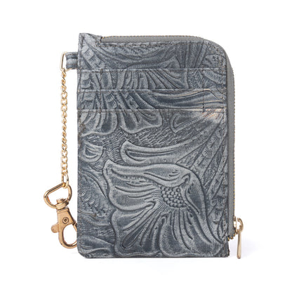 Myra Summer Grove Embossed Leather Credit Card Holder in Slate Grey