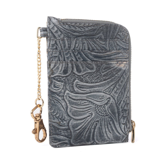 Myra Summer Grove Embossed Leather Credit Card Holder in Slate Grey