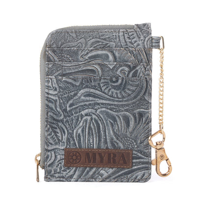 Myra Summer Grove Embossed Leather Credit Card Holder in Slate Grey