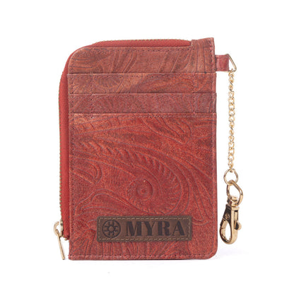 Myra Summer Grove Embossed Leather Credit Card Holder in Burnt Crimson