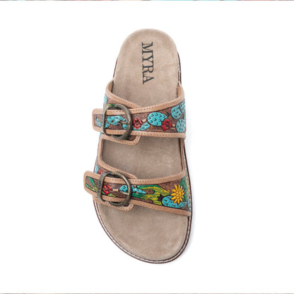 Myra Rio Verde Handtooled Leather Sandals in Agave Blue