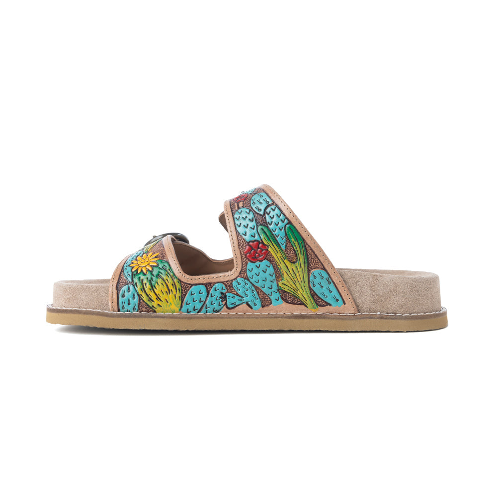 Myra Rio Verde Handtooled Leather Sandals in Agave Blue