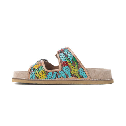 Myra Rio Verde Handtooled Leather Sandals in Agave Blue