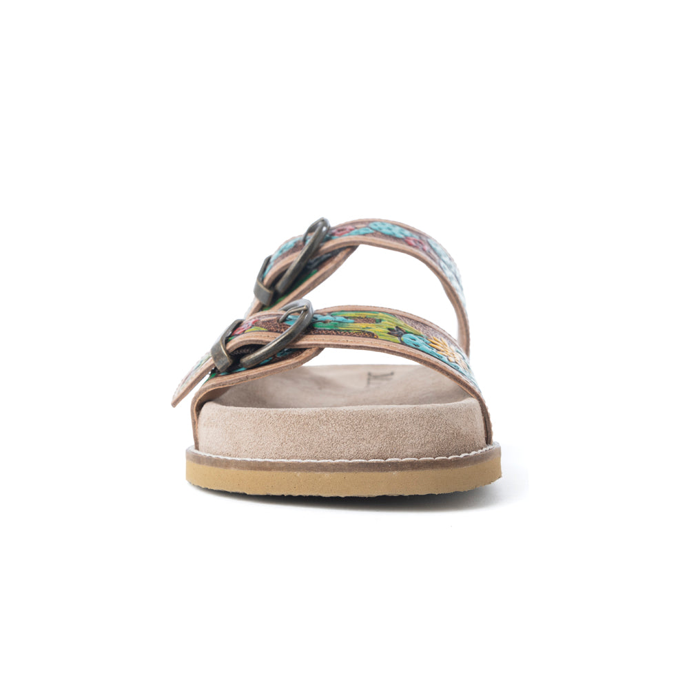 Myra Rio Verde Handtooled Leather Sandals in Agave Blue