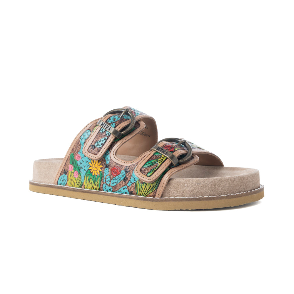 Myra Rio Verde Handtooled Leather Sandals in Agave Blue