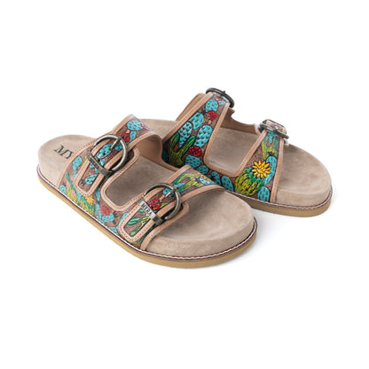 Myra Rio Verde Handtooled Leather Sandals in Agave Blue