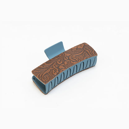 Myra Fairbank Embossed Leather Hair Clip in Ocean Oak