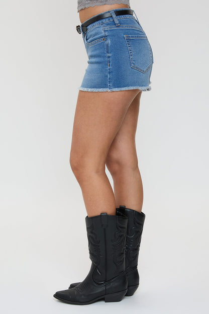 Women's Low Rise Belted Fray Hem Shorts
