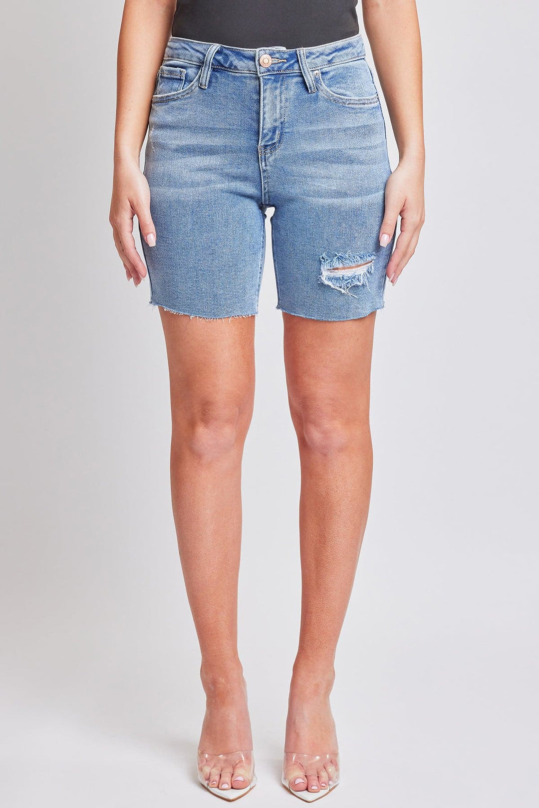 Women's Luxe High Rise Long Short Denim-Distressed