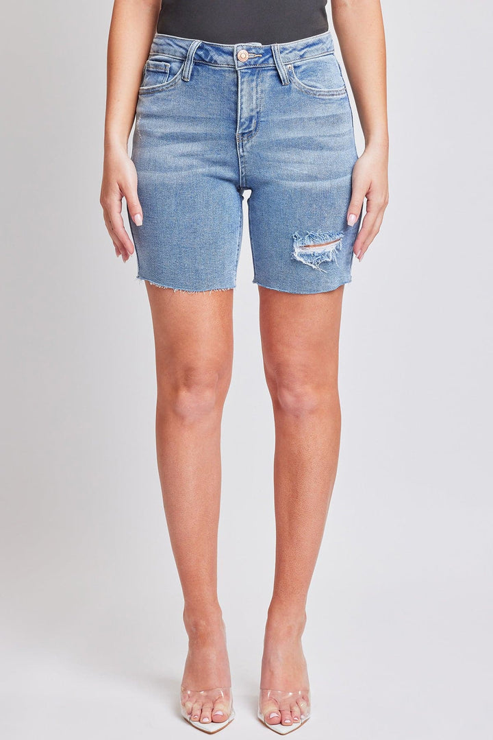 Women's Luxe High Rise Long Short Denim-Distressed